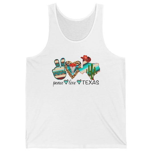 Peace Love Texas Cow Skull Western Country Cowboy Hat Cactus Unisex Jersey Tank