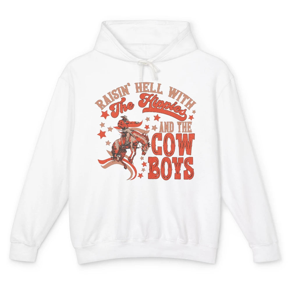 Retro Cowboy Horsing Rasing Hell With Hippie Western Country Unisex Lightweight Hoodie