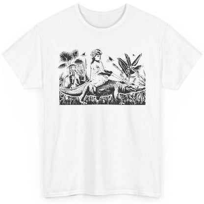 Retro Florida Tropical Land Girl Riding Alligator Summer Classic Unisex T-Shirt