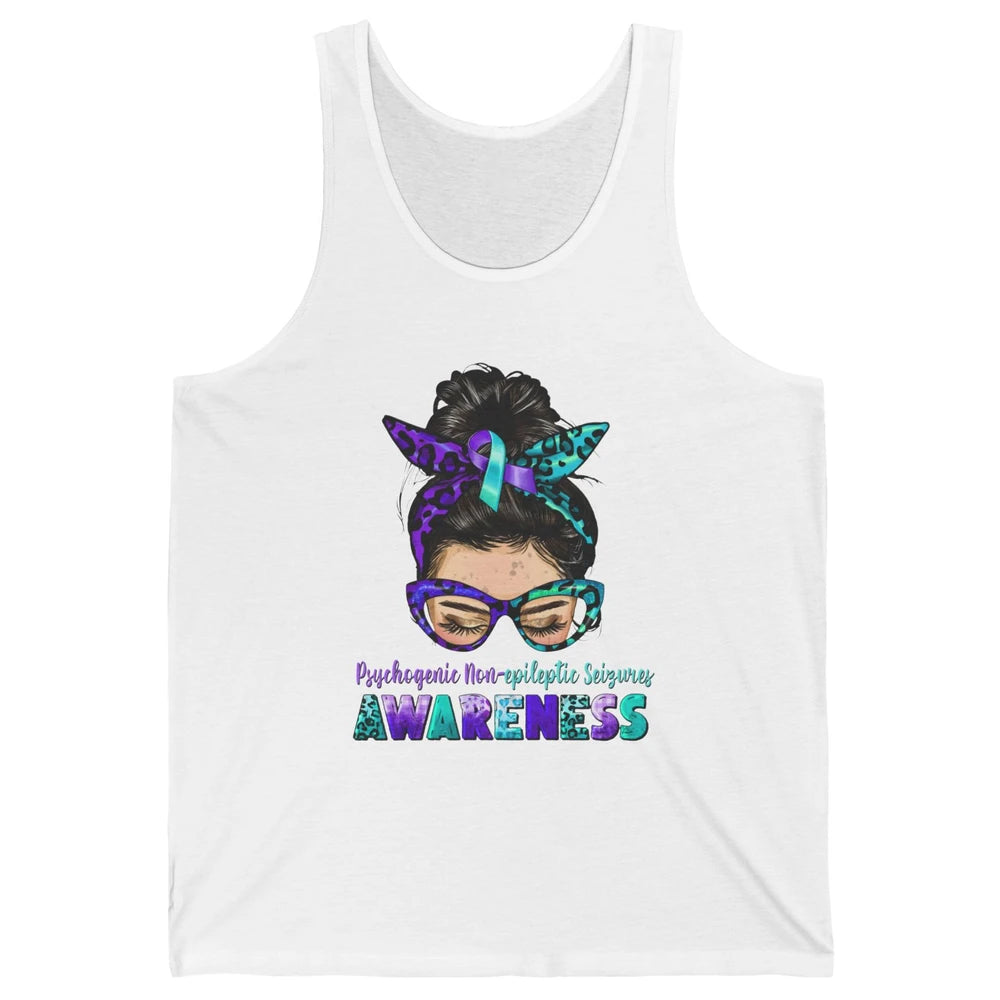 Psychogenic Non-epileptic Seizures PNES Ribbon Messy Bun Mom Unisex Jersey Tank