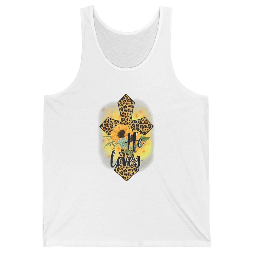 He Lives Sunflowers Faith Cross Christian Bible Religious Unisex Jersey Tank