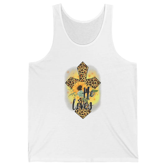 He Lives Sunflowers Faith Cross Christian Bible Religious Unisex Jersey Tank