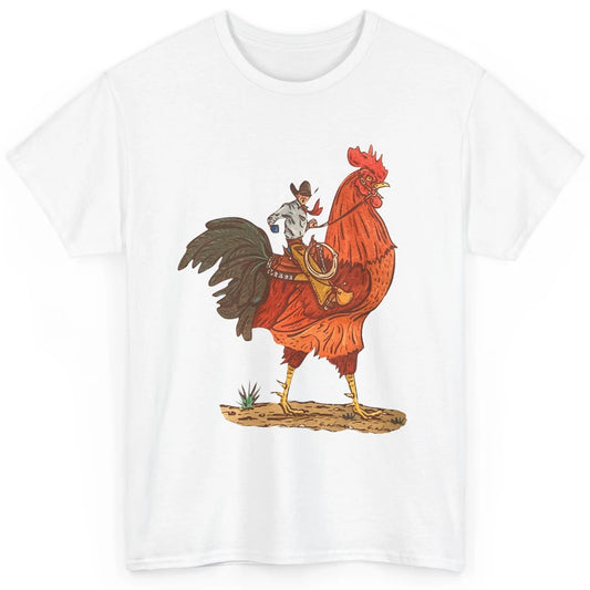 Retro Cowboy Riding Rooster Funny Western Country Cowboy Classic Unisex T-Shirt
