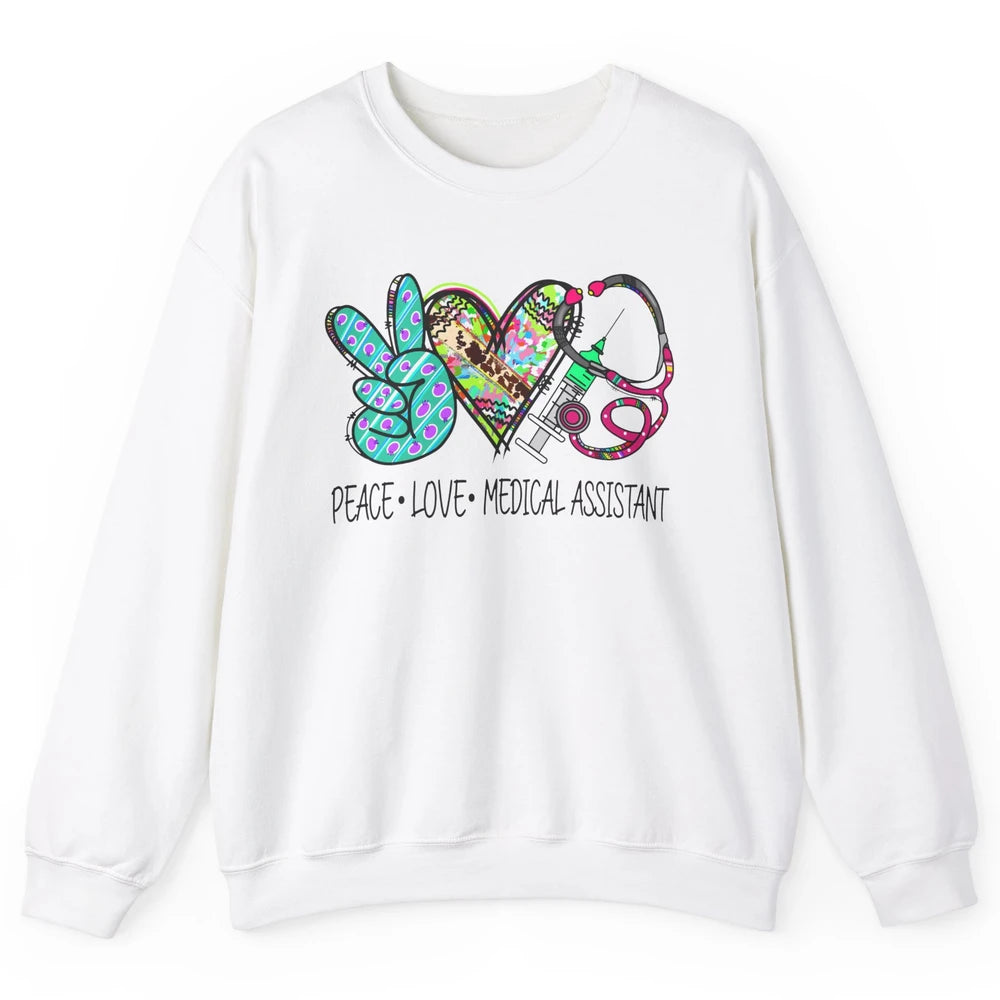Peace Love Medical Assistant Leopard Stethoscope Nurse Life Unisex Crewneck Sweatshirt