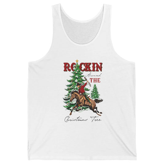 Retro Horsing Cowboy Rocking Around Christmas Tree Western Unisex Jersey Tank