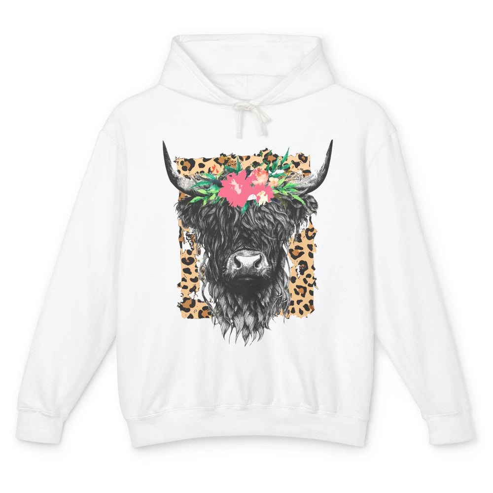 Leopard Floral Highland Cow Heifer Cattles Western Country Unisex Lightweight Hoodie
