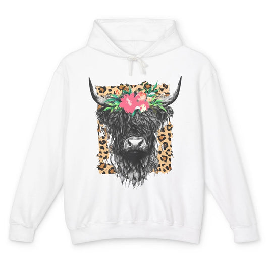 Leopard Floral Highland Cow Heifer Cattles Western Country Unisex Lightweight Hoodie