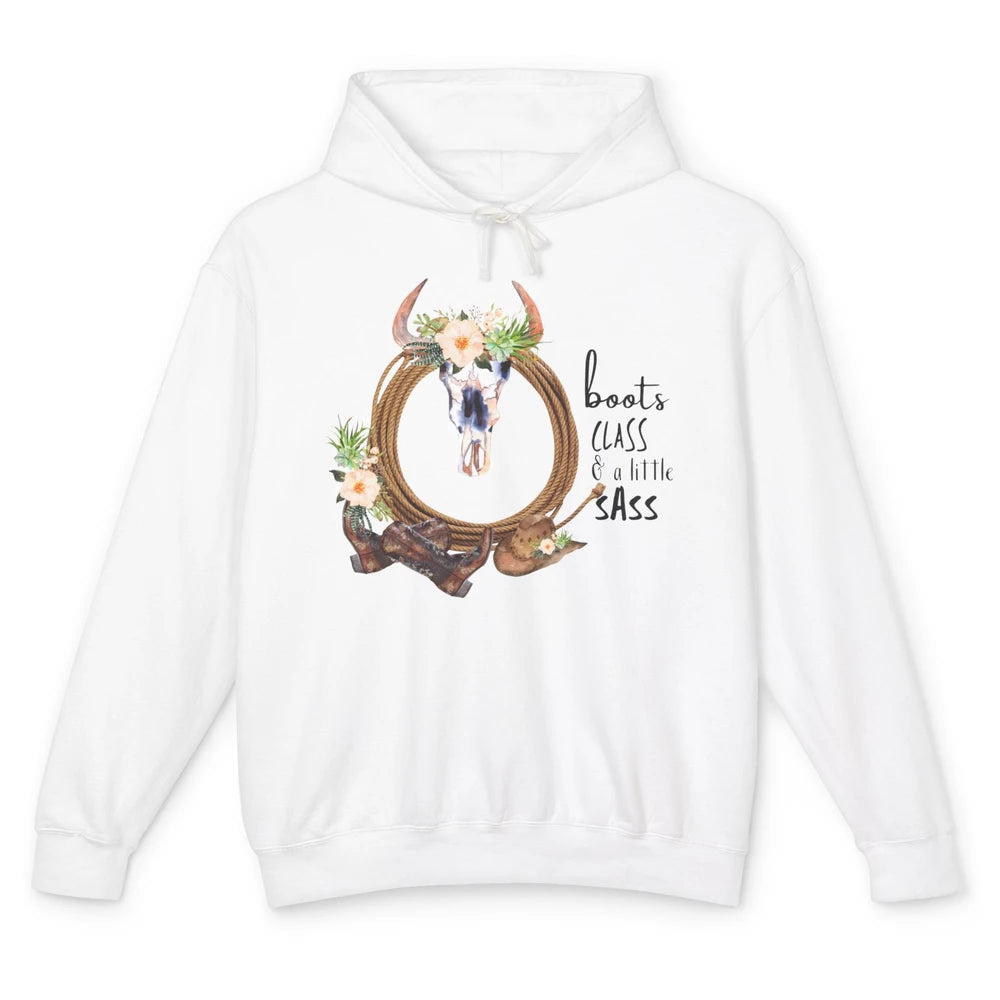 Retro Cowgirl Boots And Hat Boots Class A Little Sass Cowboy Unisex Lightweight Hoodie