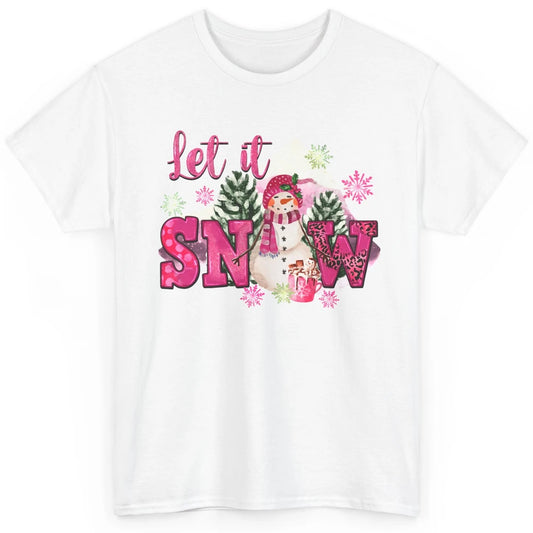 Retro Pink Christmas Snowman Let It Snow Winter Cozy Season Classic Unisex T-Shirt