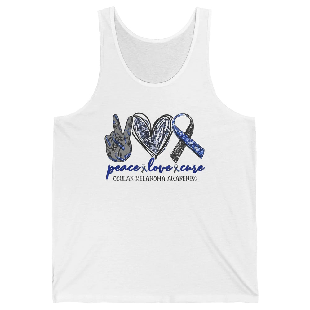 Ocular Melanoma Awareness Peace Love Cure Blue Ribbon Unisex Jersey Tank