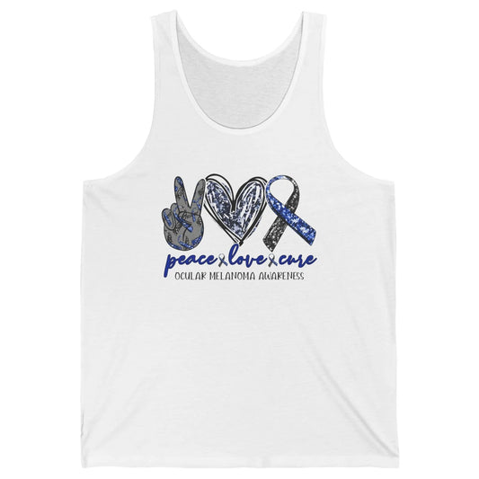 Ocular Melanoma Awareness Peace Love Cure Blue Ribbon Unisex Jersey Tank