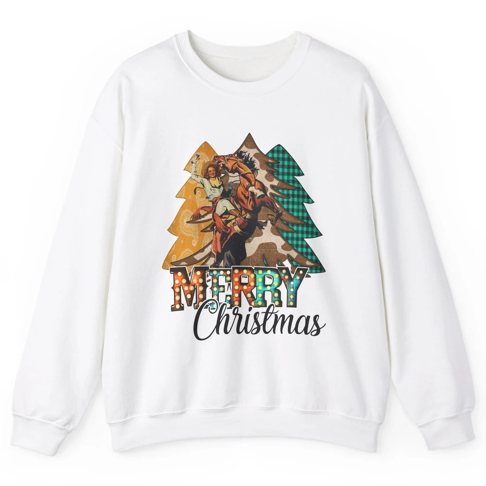 Rodeo Mom Cowgirl Christmas Tree Western Country Cowboy Gift Unisex Crewneck Sweatshirt
