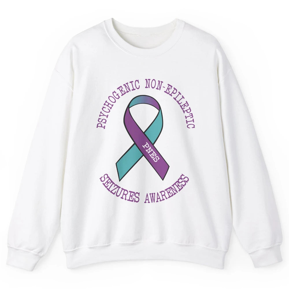 Psychogenic Non-epileptic Seizures PNES Purple Teal Ribbon Unisex Crewneck Sweatshirt