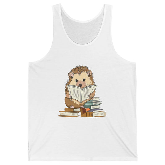 Hedgehog Reading A Book Cute Cottagecore Aesthetic Bookworm Unisex Jersey Tank