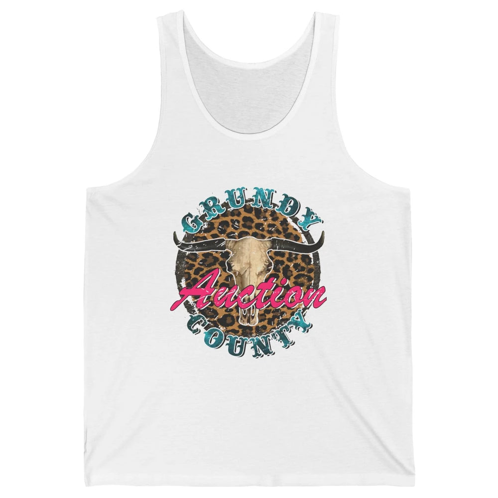Leopard Grundy County Auction Bull Skull Western Country Unisex Jersey Tank