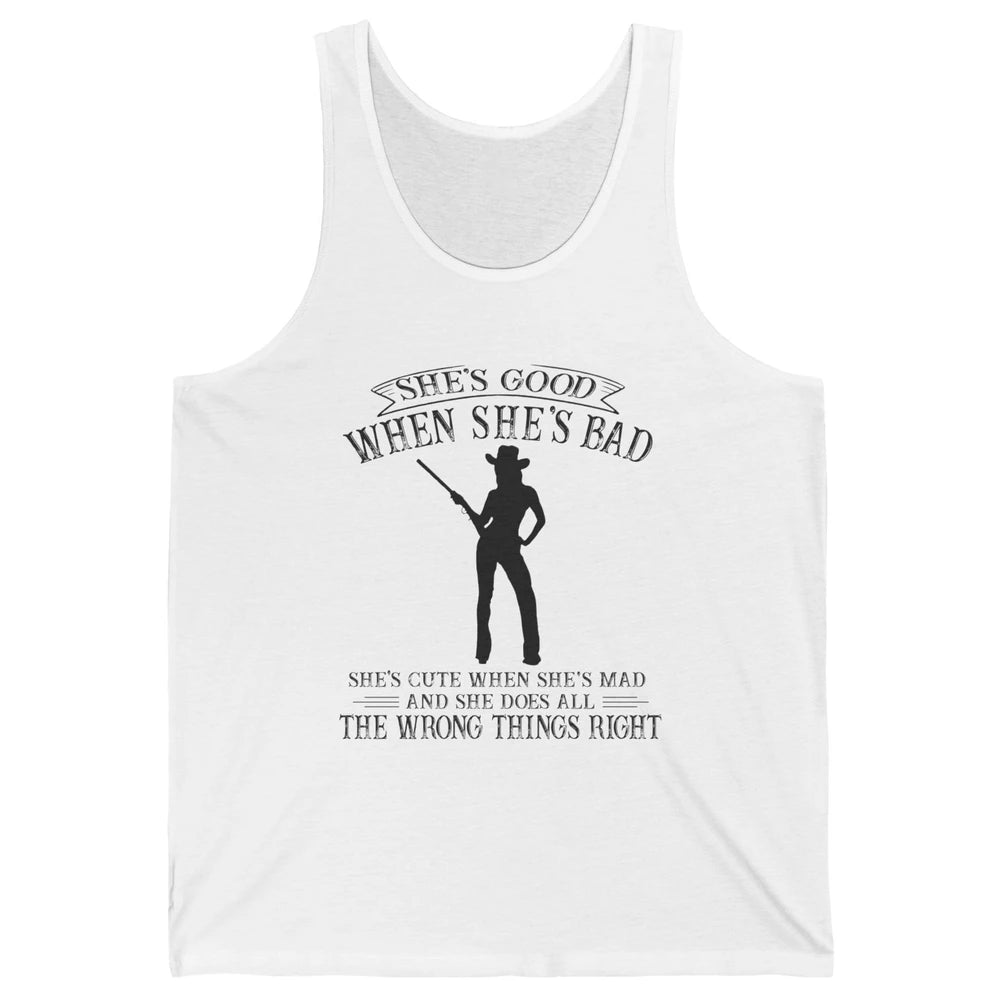 Retro Cowgirl She's Good When She's Bad Western Country Girl Unisex Jersey Tank