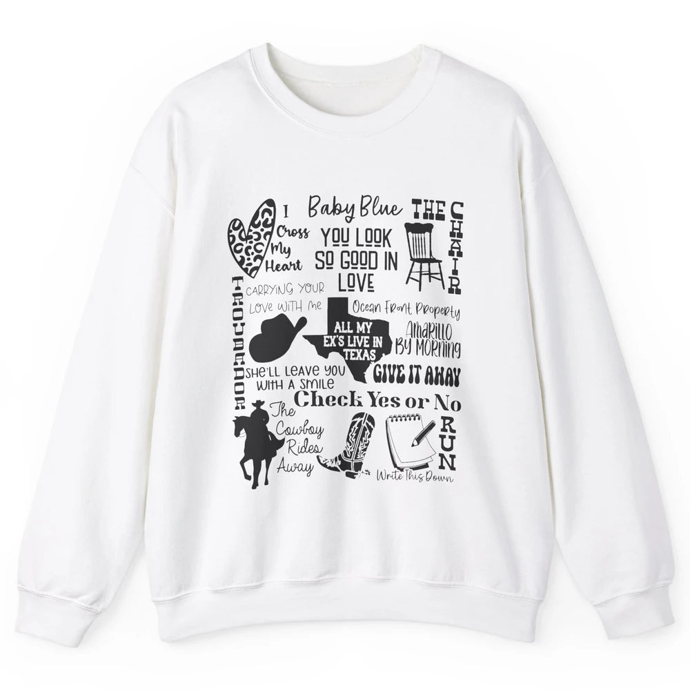 Retro Cowboy Boots Hat Texas Map Western Country Music Unisex Crewneck Sweatshirt