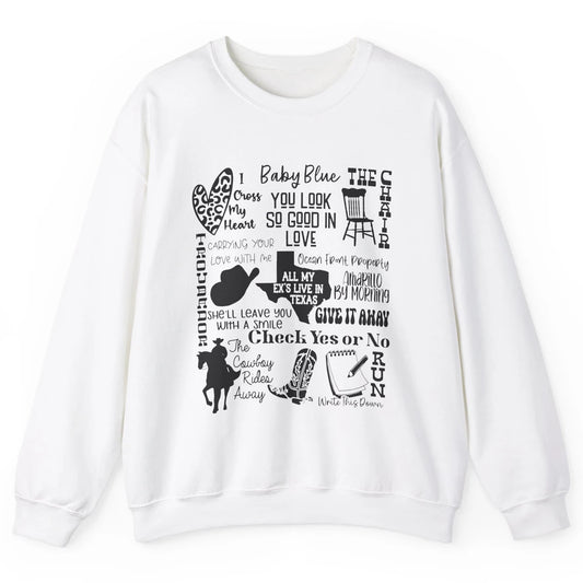 Retro Cowboy Boots Hat Texas Map Western Country Music Unisex Crewneck Sweatshirt