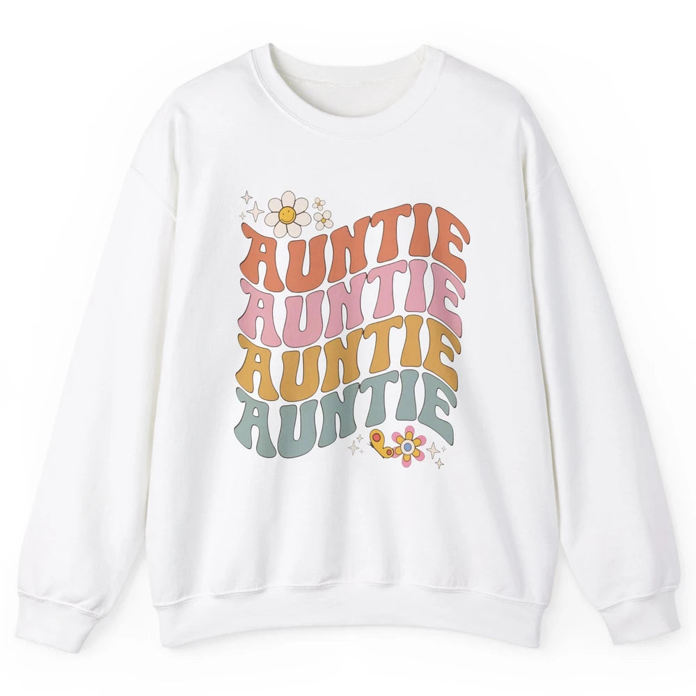 Retro Auntie Hippie Groovy Pregnancy Reveal Positive Mind Unisex Crewneck Sweatshirt