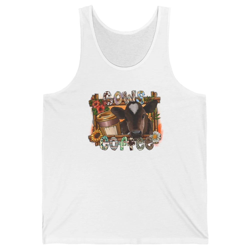 Cowhide Sunflower Cows Coffee Western Cattle Cow Mama Life Unisex Jersey Tank