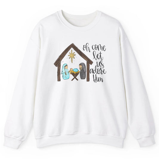 Retro Christmas Church Oh Come Let Us Adore Him Hand Drawing Unisex Crewneck Sweatshirt