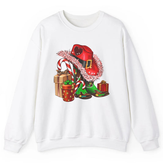 Christmas Western Cowgirl Hat Boots Cute Xmas Cowboy Texas Unisex Crewneck Sweatshirt
