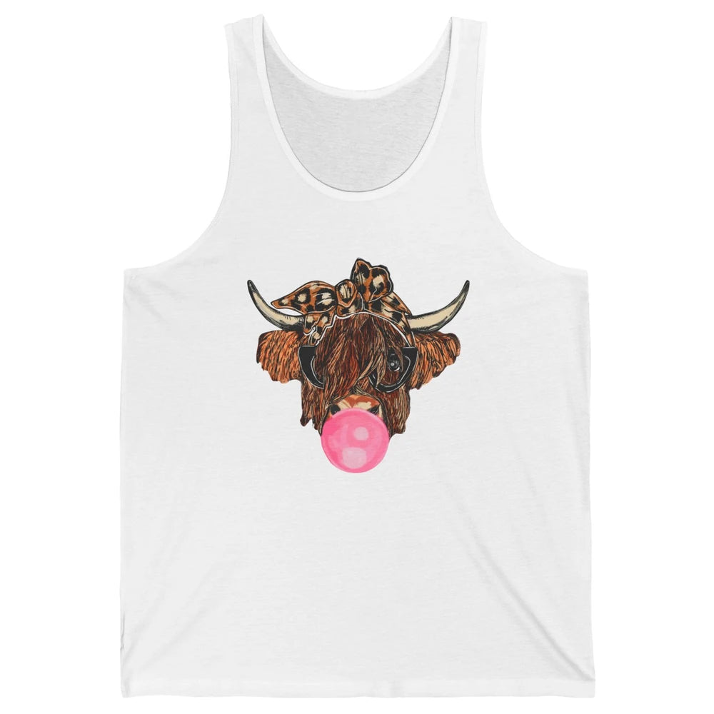 Highland Cow Leopard Bandana Glasses Bubble Gum Western Gift Unisex Jersey Tank