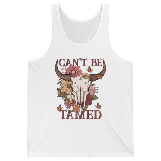 Retro Floral Boho Bull Skull Can't Be Tamed Western Country Unisex Jersey Tank