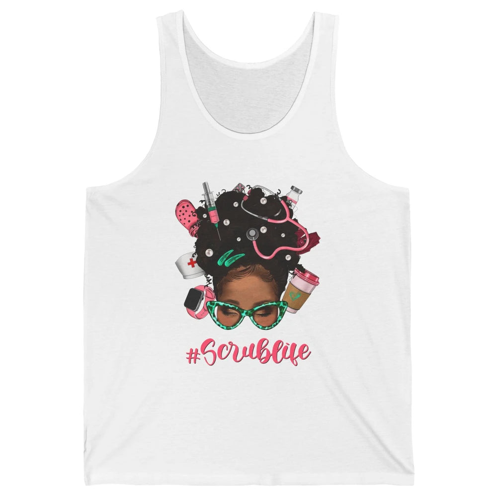 Afro Melanin Messy Bun Nurse Scrub Life CNA Appreciation Unisex Jersey Tank