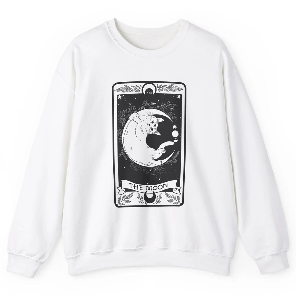 Retro Halloween Gothic Cat The Moon Tarot Card Witchcraft Unisex Crewneck Sweatshirt