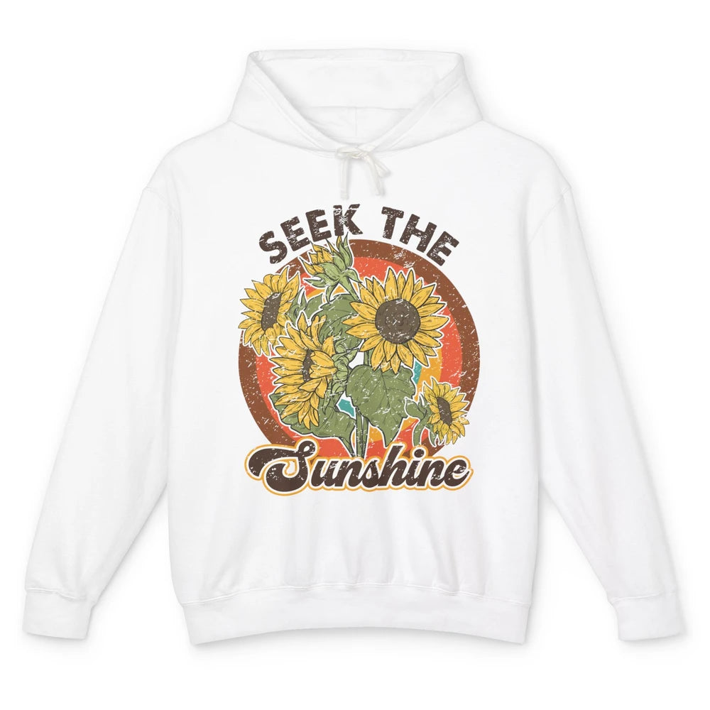 Retro Rainbow Sunflower Seek The Sunshine Peace Hippie Girl Unisex Lightweight Hoodie