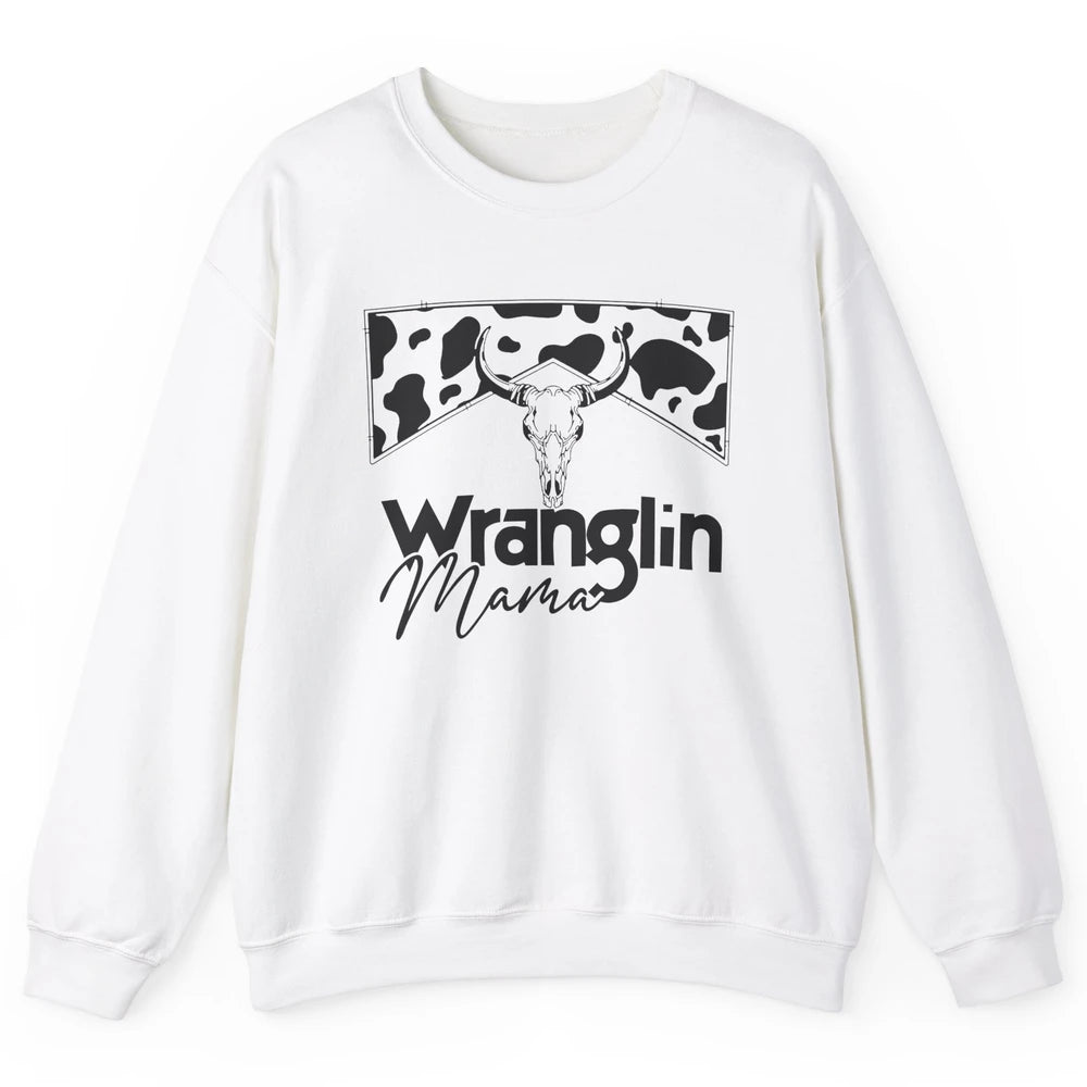 Retro Cowhide Bull Skull Wrangling Mama Western Country Girl Unisex Crewneck Sweatshirt