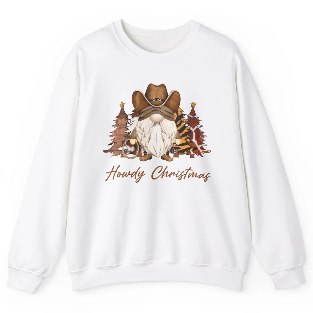 Retro Leopard Cowboy Gnome Howdy Christmas Western Holiday Unisex Crewneck Sweatshirt