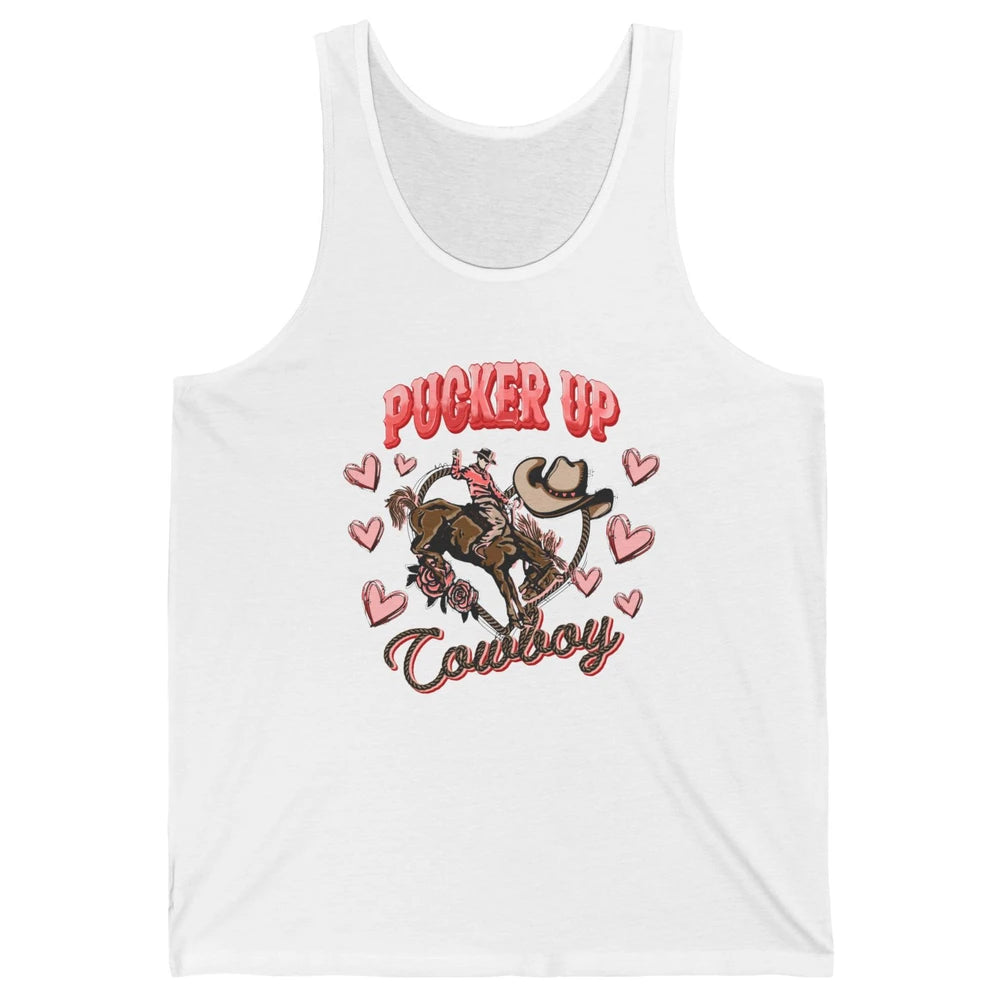 Retro Cowboy Horsing Pucker Up Cowboy Western Valentines Day Unisex Jersey Tank