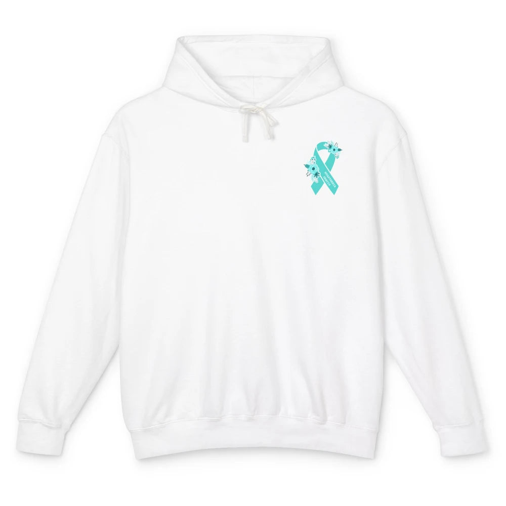 Myasthenia Gravis Awareness Floral Teal Ribbon Pocket Size Unisex Lightweight Hoodie