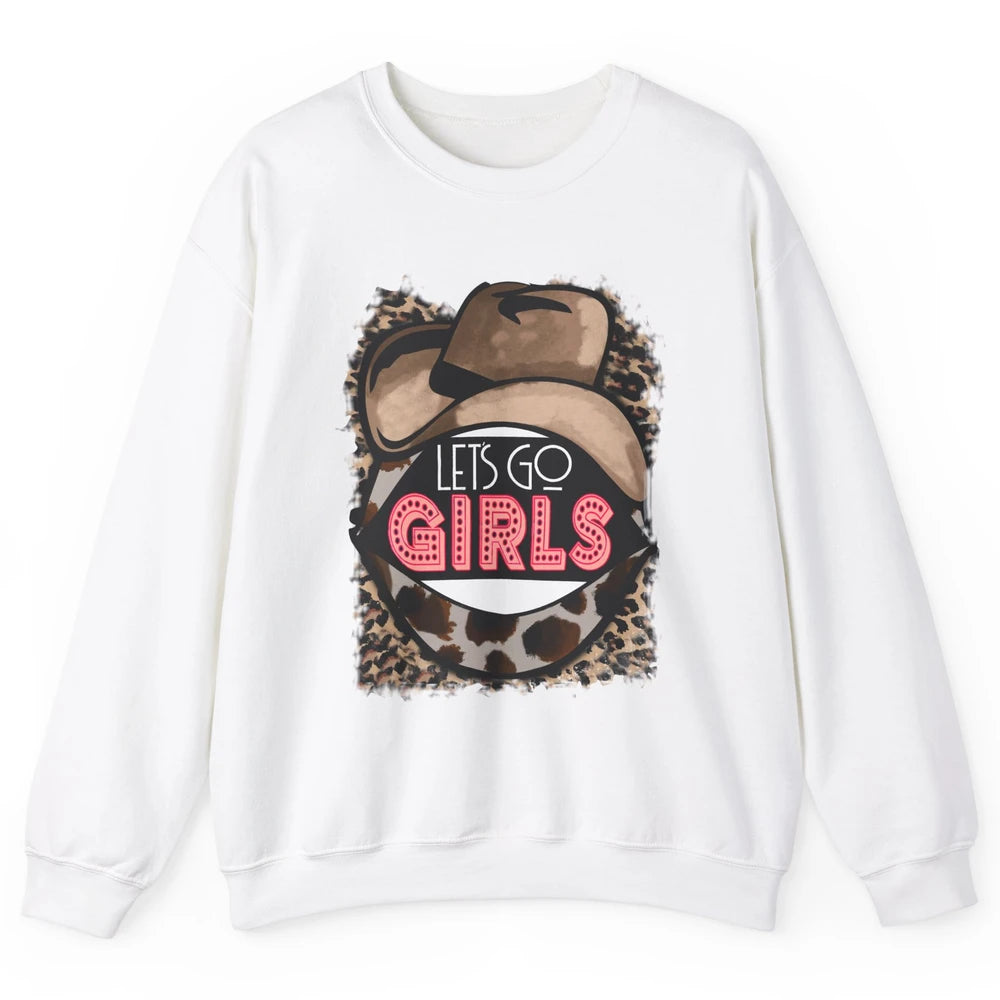 Retro Leopard Cowboy Hat Let's Go Girls Western Cowgirls Unisex Crewneck Sweatshirt