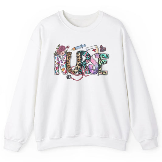 Nurse Life Nursing Registered Therapist Leopard Flower Boho Unisex Crewneck Sweatshirt