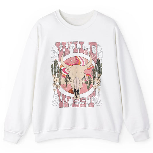 Retro Rainbow Desert Bull Skull Wild West Western Country Unisex Crewneck Sweatshirt