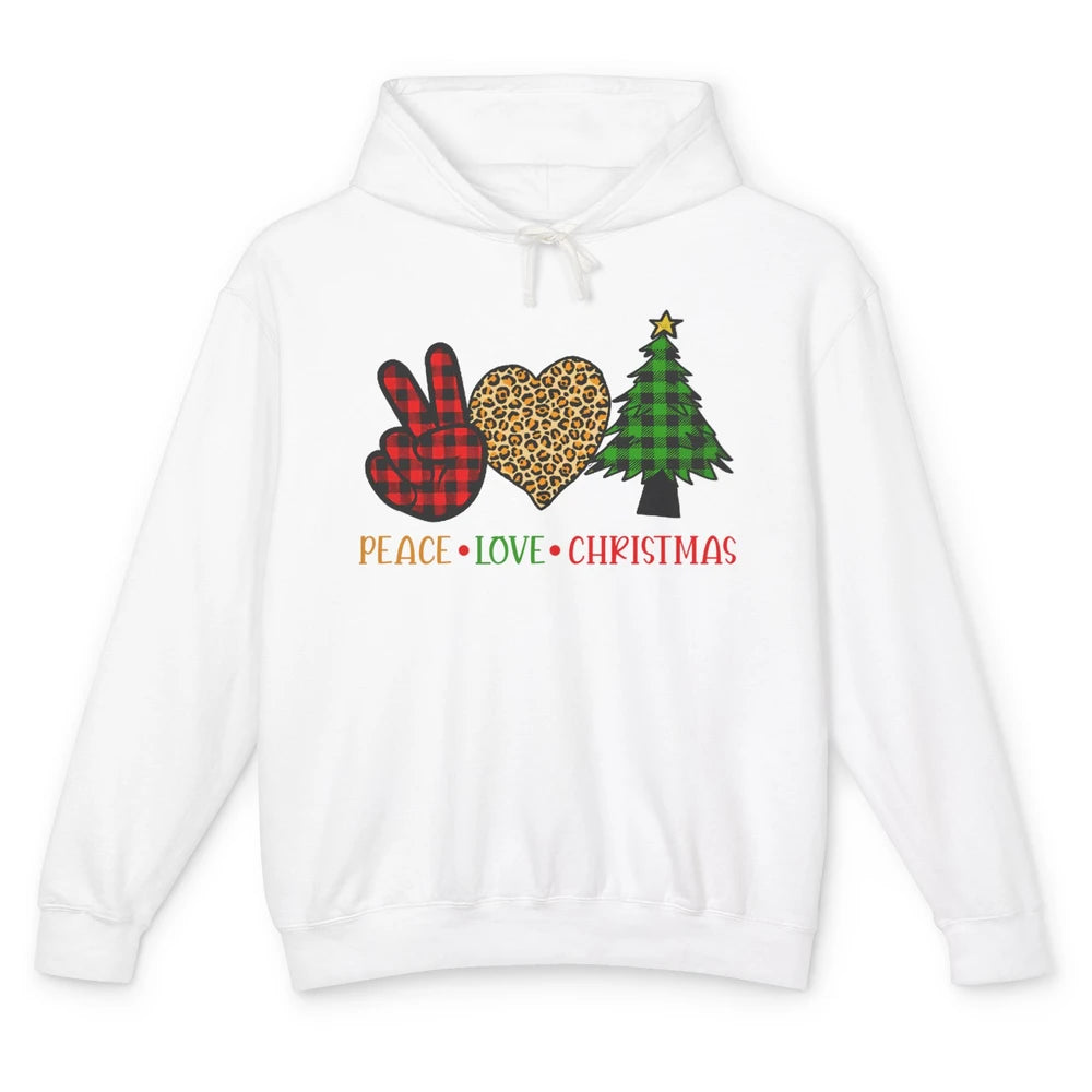 Peace Love Christmas Cute Christmas Heart Plaid Xmas Gift Unisex Lightweight Hoodie