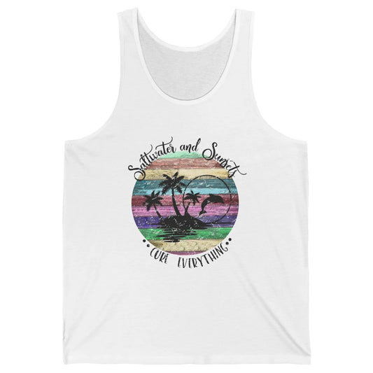 Retro Beach Sunset Saltwater and Sunsets Cure Everything Unisex Jersey Tank