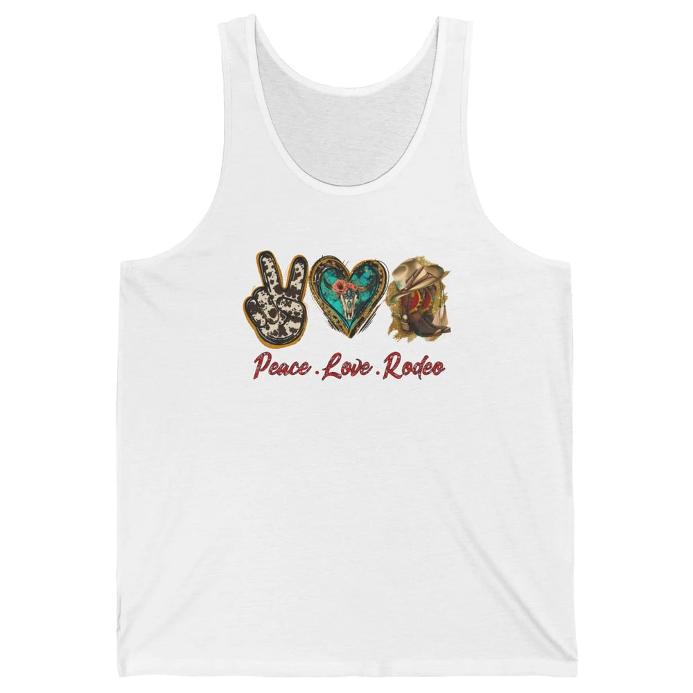 Retro Peace Love Rodeo Cowboy Boots Western Country Cowgirl Unisex Jersey Tank