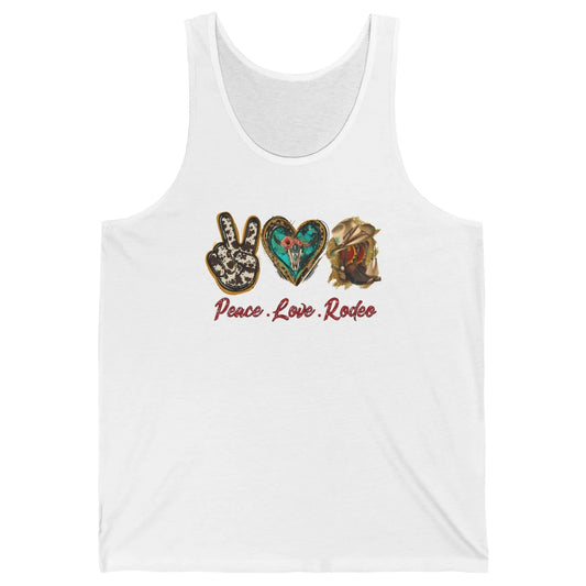 Retro Peace Love Rodeo Cowboy Boots Western Country Cowgirl Unisex Jersey Tank
