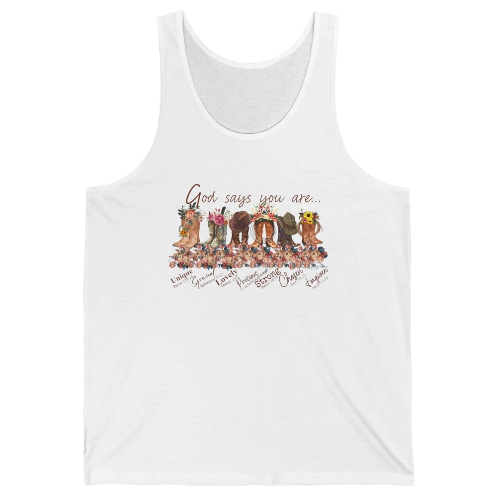 Retro Western Cowgirl Boots God Say You Are Cowboy Christian Unisex Jersey Tank