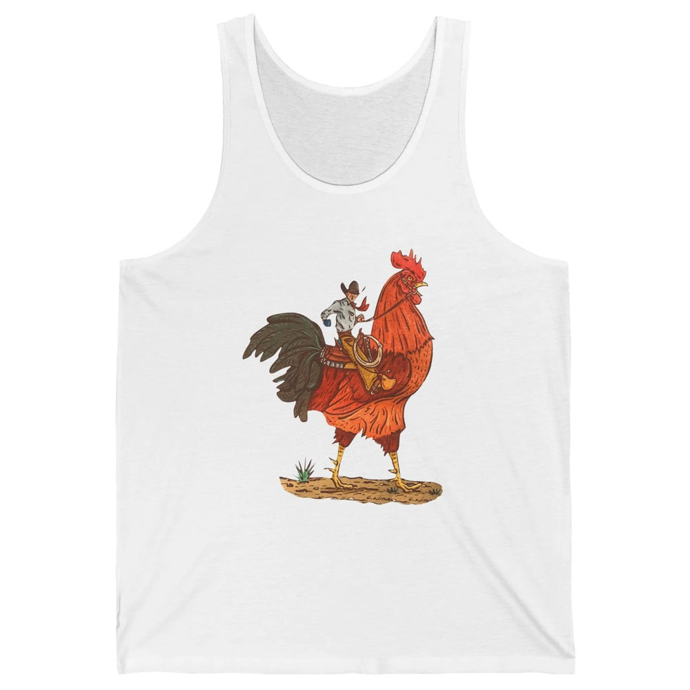 Retro Cowboy Riding Rooster Funny Western Country Cowboy Unisex Jersey Tank