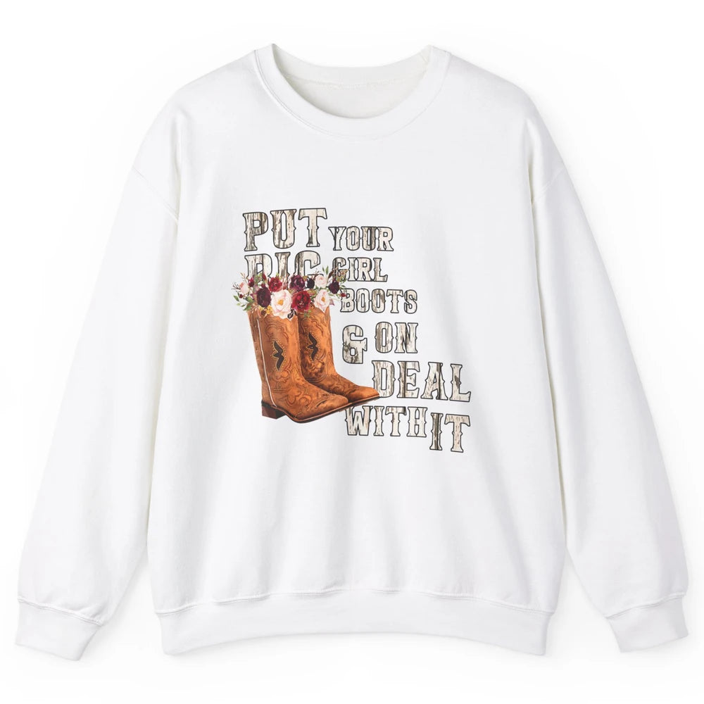 Retro Floral Cowgirl Rodeo Cowboy Boots Western Country Rose Unisex Crewneck Sweatshirt