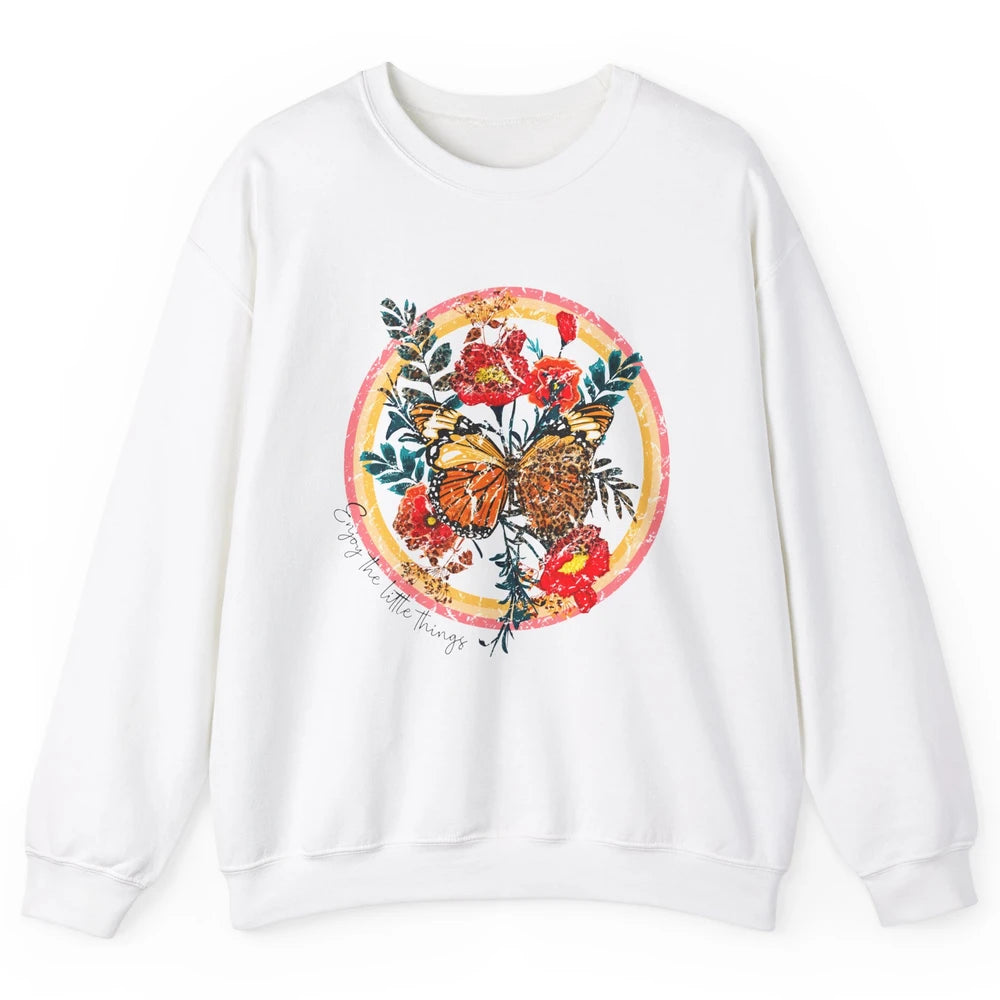 Retro Enjoy Things Butterfly Flower Mental Health Leopard Unisex Crewneck Sweatshirt