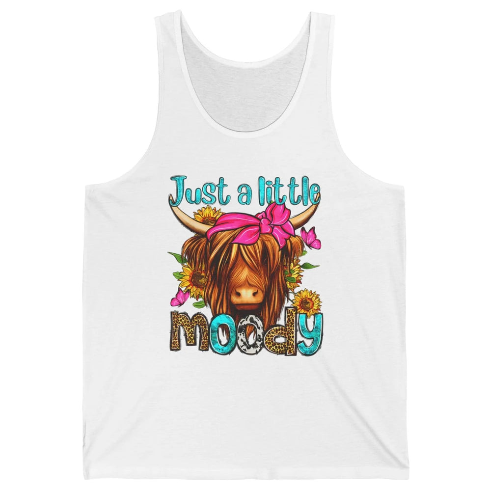 Just Little Moody Cute Western Highland Cow Heifer Sunflower Unisex Jersey Tank