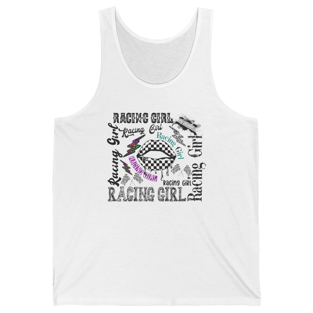 Racing Girl Lips It's Race Day Race Flag Race Lips Girl Gift Unisex Jersey Tank