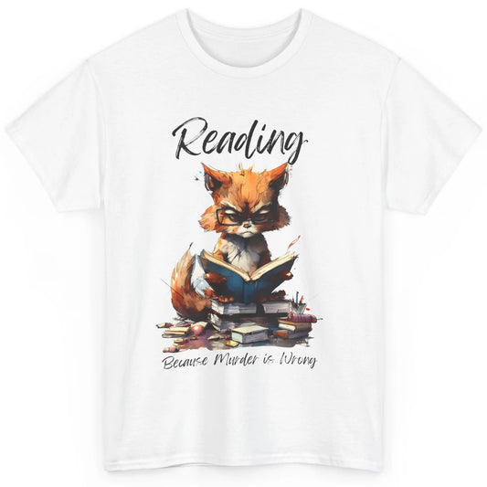 Retro Funny Cat Reading Because Murder Is Wrong Booknerd Classic Unisex T-Shirt