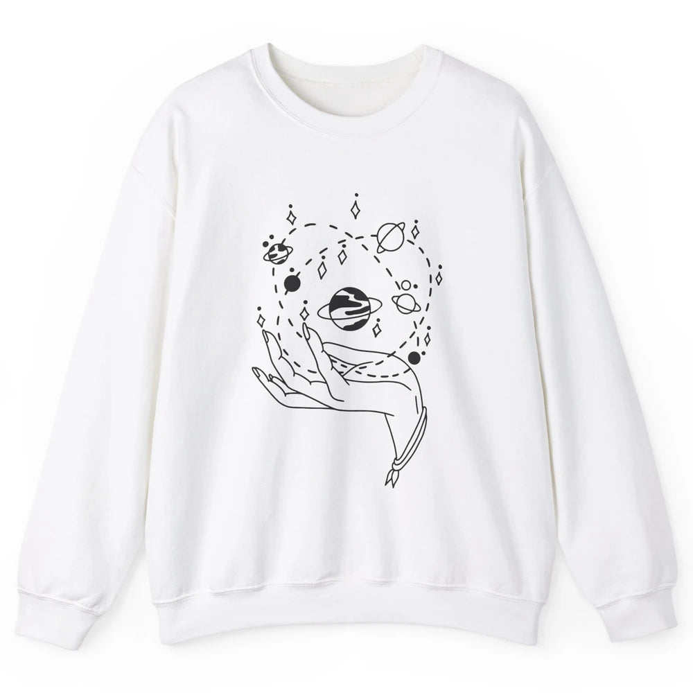 Planets Witch Hand Solar System Astrology Space Astronauts Unisex Crewneck Sweatshirt